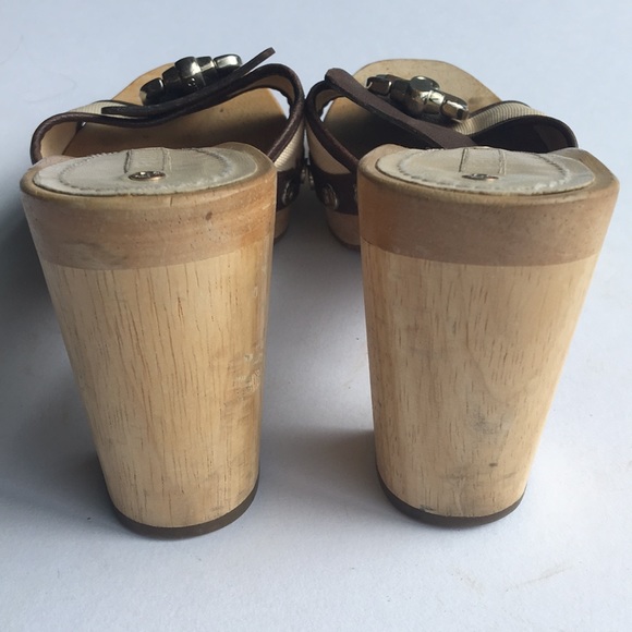Celine wood and canvas clogs with buckles - Picture 8 of 8